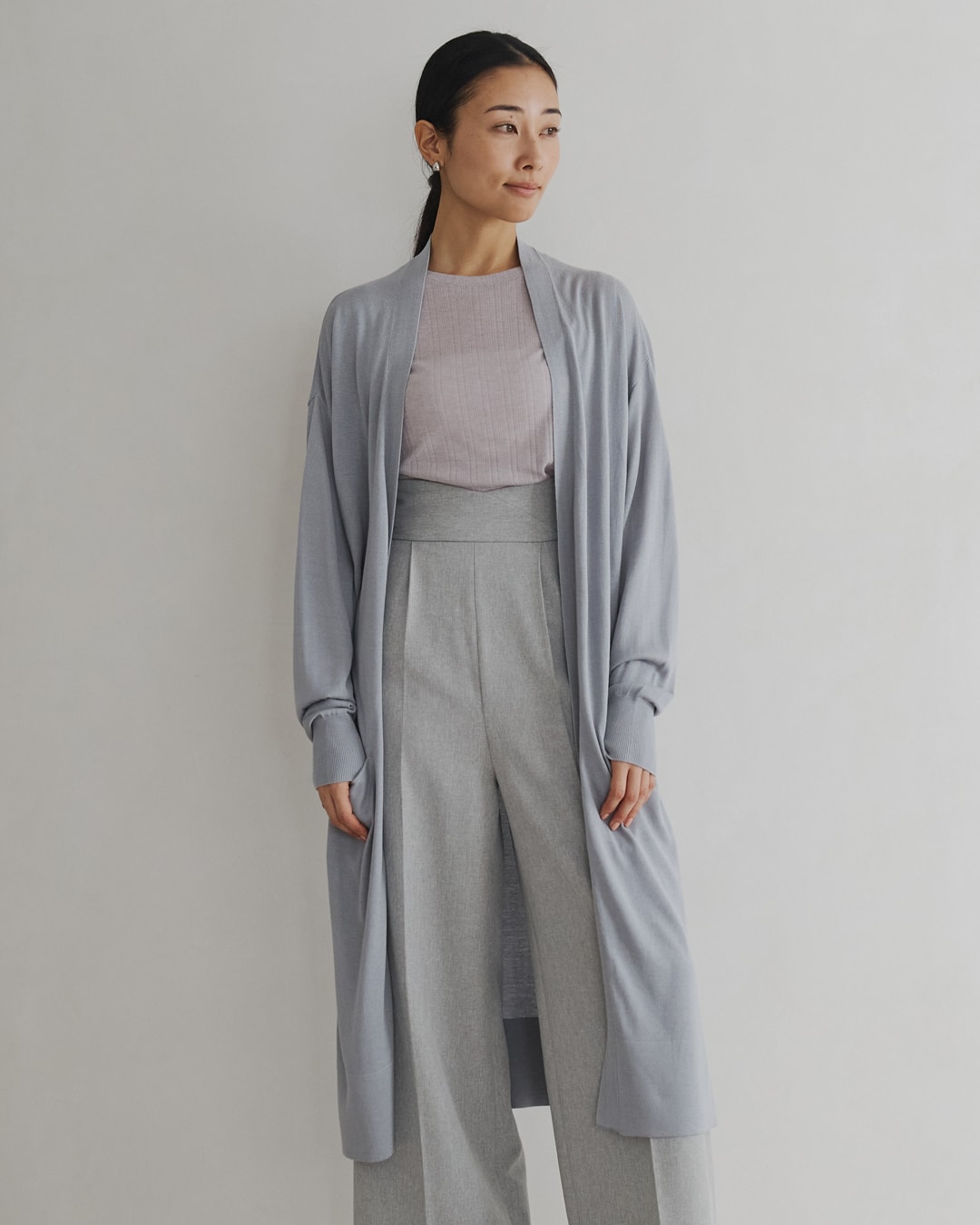 ロングカーディガン/シルク